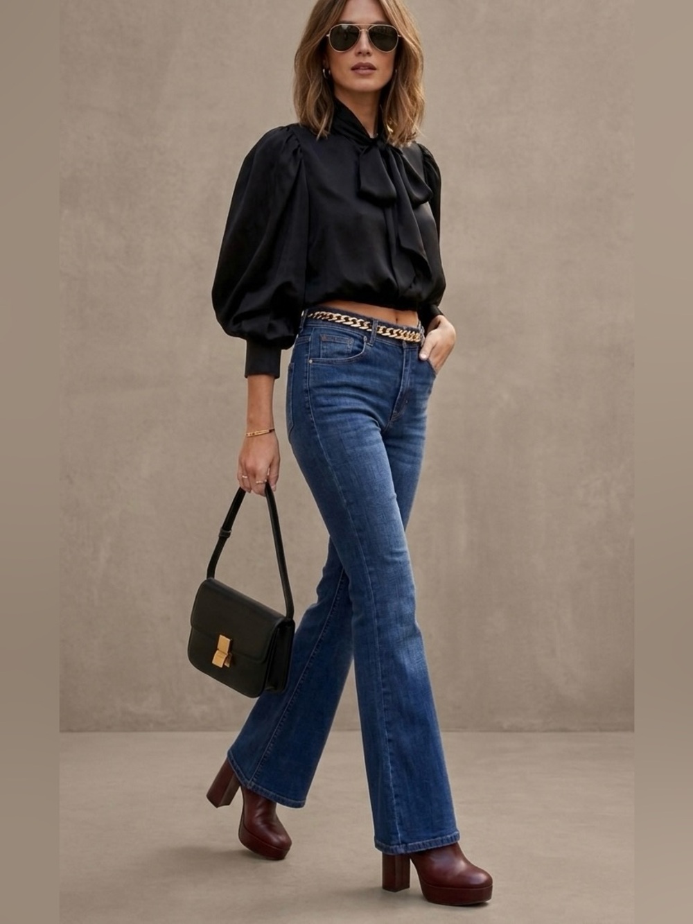 Alcott Stretched High-Rise Flare Jeans in Dark Blue Denim Size 32